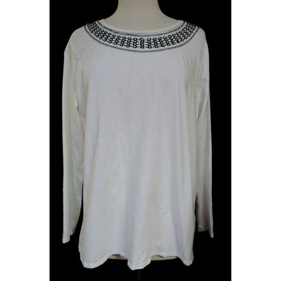 Coldwater Creek White Embroidered Neck 100% Cotton Top Long Sleeves Sz 1X 18 - Picture 1 of 6